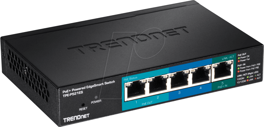 0710931161229 - TrendNet TPE-P521ES 5-port Gigabit PoE+ Switch Netzwerk Switch 2000 MBit s PoE-Funktion