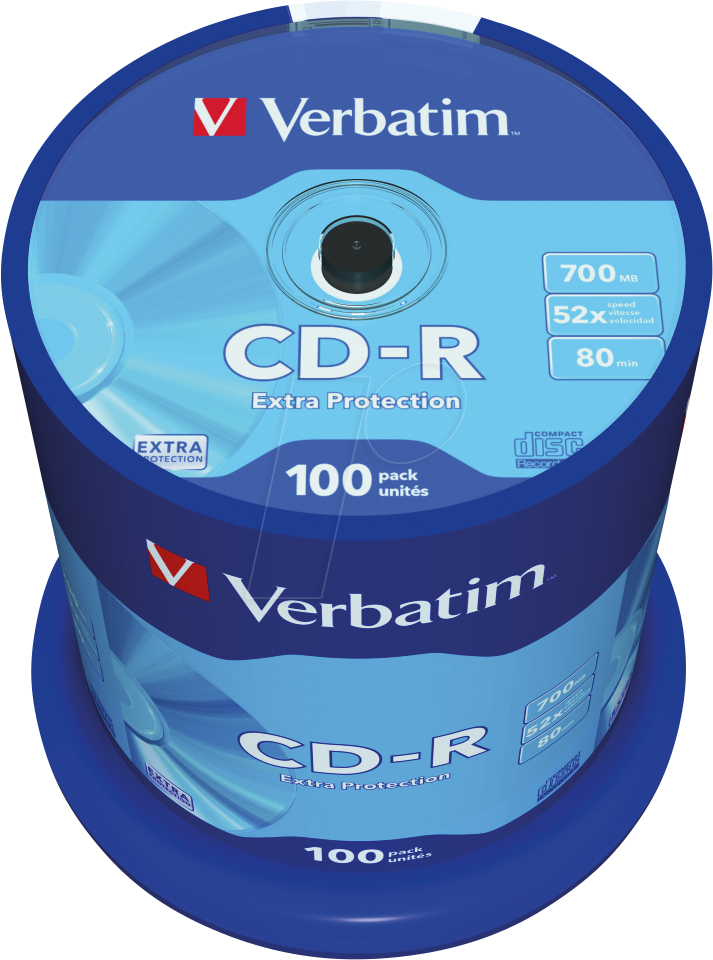 VERBATIM 43411 - CD-R, Extra Protection, 700 MB, 52x, 100er Pack Spindel