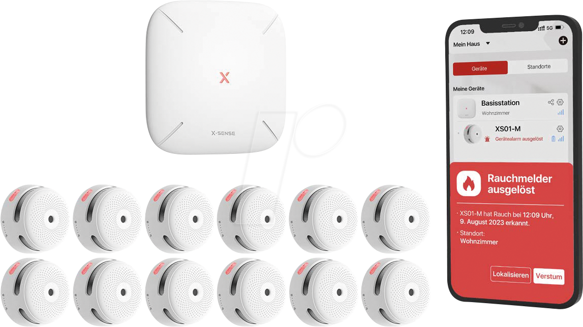 0810194780028 - X-S FS121 - Rauchmelder RF-Funk vernetzbar 12 Stück mit Basisstation