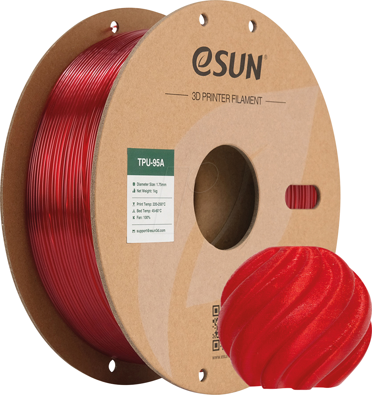 6922572277052 - 72277052 - Filament TPU-95A 175 mm durchscheinendes rot 1 kg
