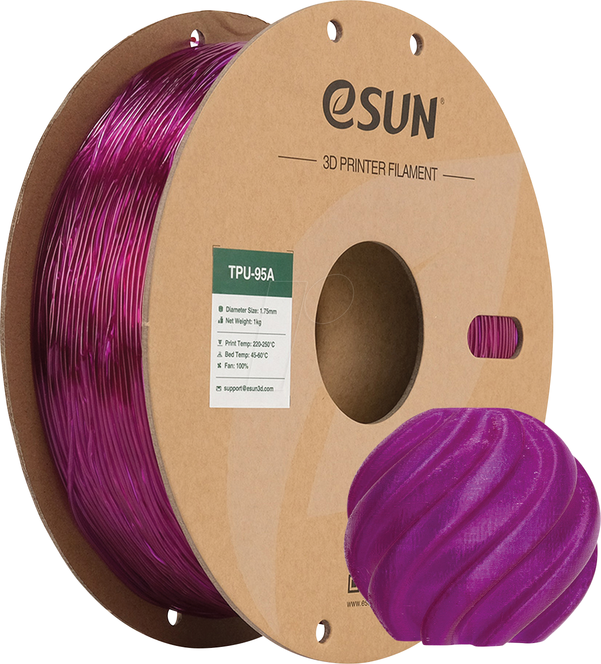 6922572277113 - 72277113 - Filament TPU-95A 175 mm durchscheinendes lila 1 kg
