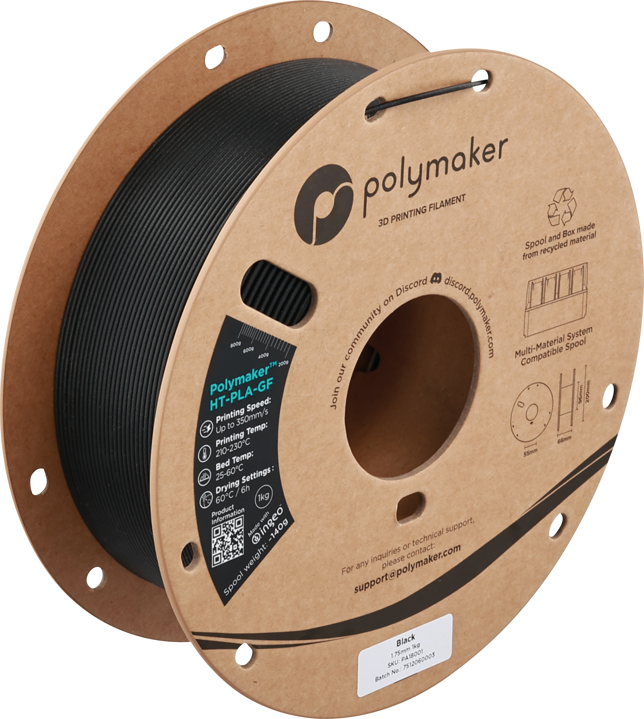 6938936716389 - POLYMAKER A18001 - Filament HT-PLA-GF Schwarz 175 mm 1kg 6938936716389 - POLYMAKER A18001 - Filament HT-PLA-GF Schwarz 175 mm 1kg