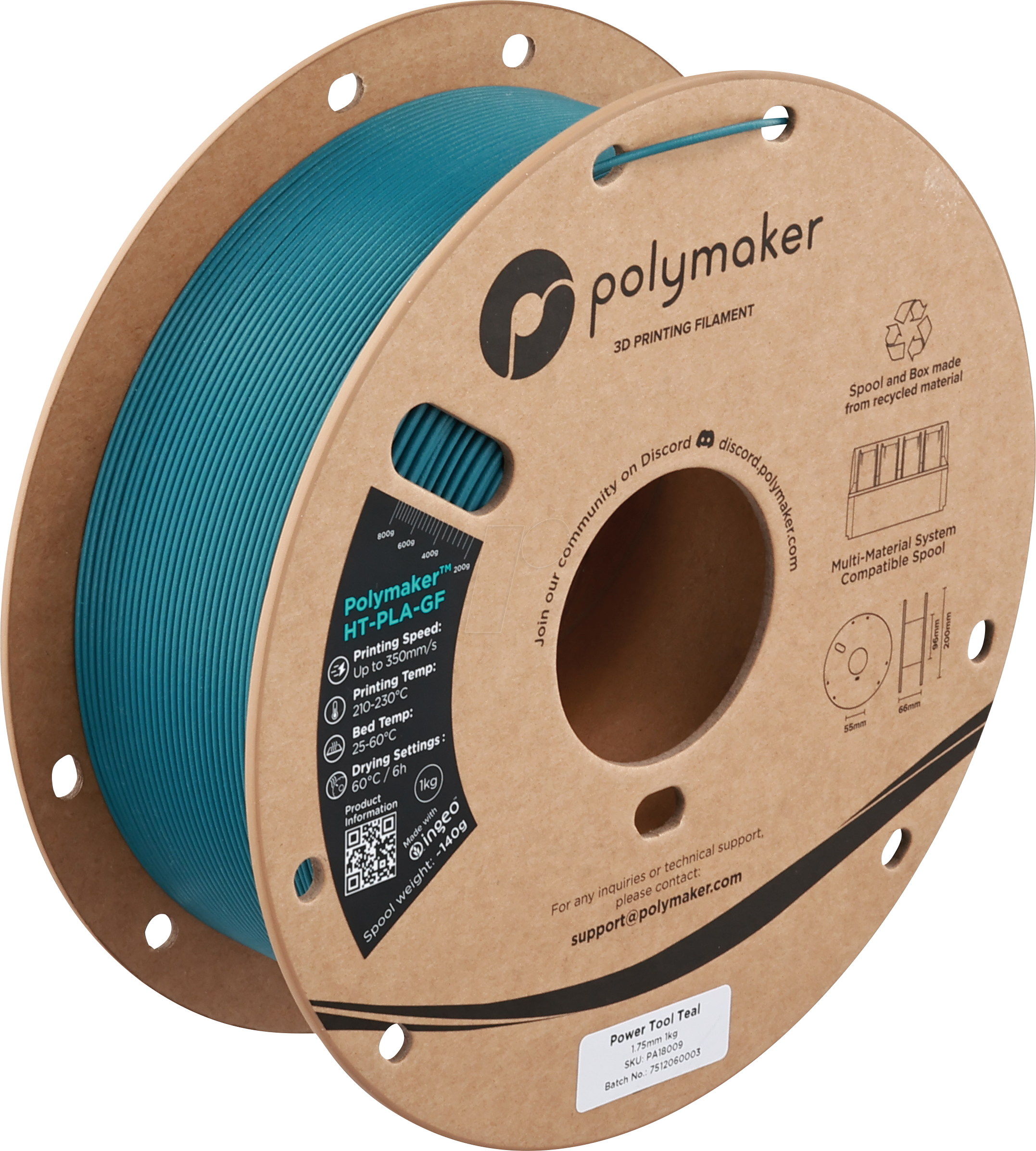 6938936716464 - POLYMAKER A18009 - Filament HT-PLA-GF Power Tool Teal 175 mm 1kg 6938936716464 - POLYMAKER A18009 - Filament HT-PLA-GF Power Tool Teal 175 mm 1kg