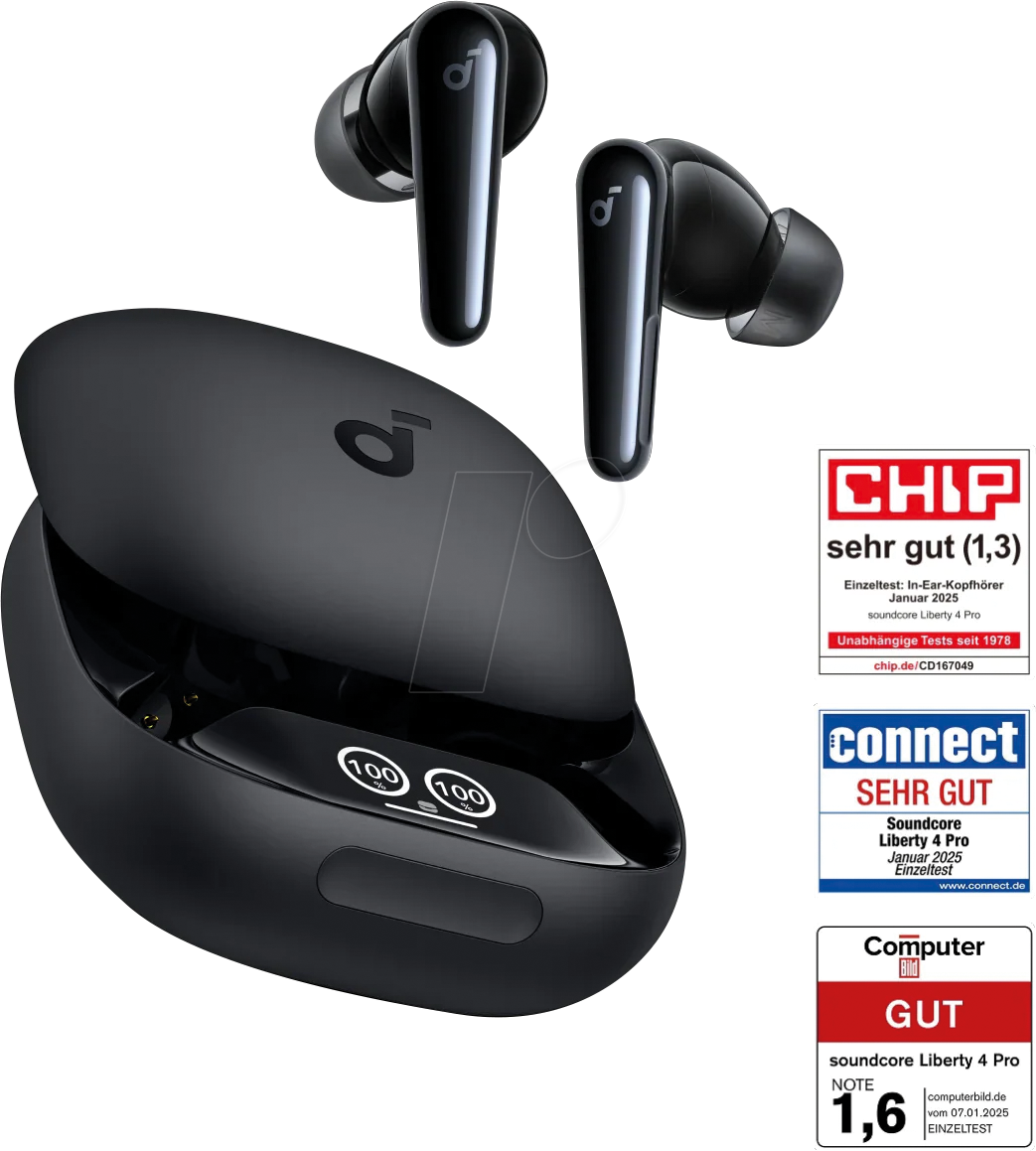 0194644294250 - Soundcore Liberty 4 Pro - True Wireless-Kopfhörer mit Mikrofon - im Ohr - Bluetooth - aktive Rauschunterdrückung - Schwarz