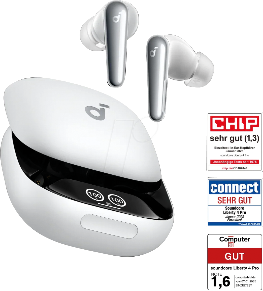 0194644207427 - Soundcore Liberty 4 Pro - True Wireless-Kopfhörer mit Mikrofon - im Ohr - Bluetooth - aktive Rauschunterdrückung - weiß