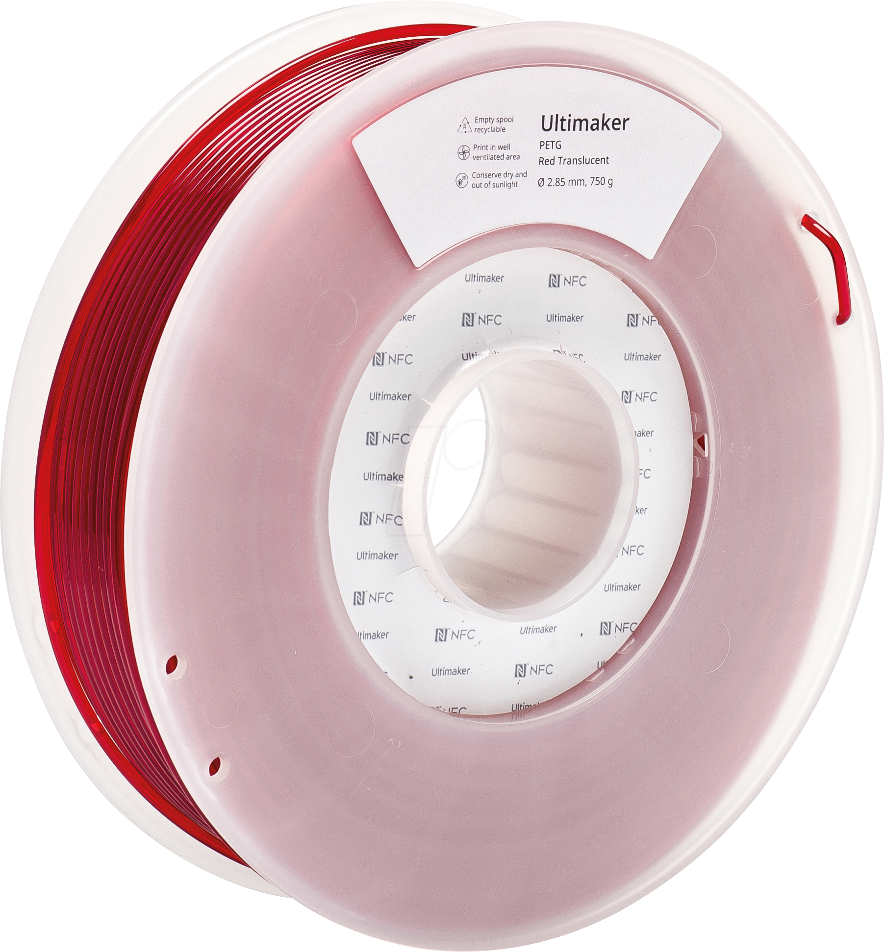 8719874983600 - UltiMaker 227337 Filament PETG chemisch beständig hitzebeständig 285 mm 750 g Rot (translucent) 1 St