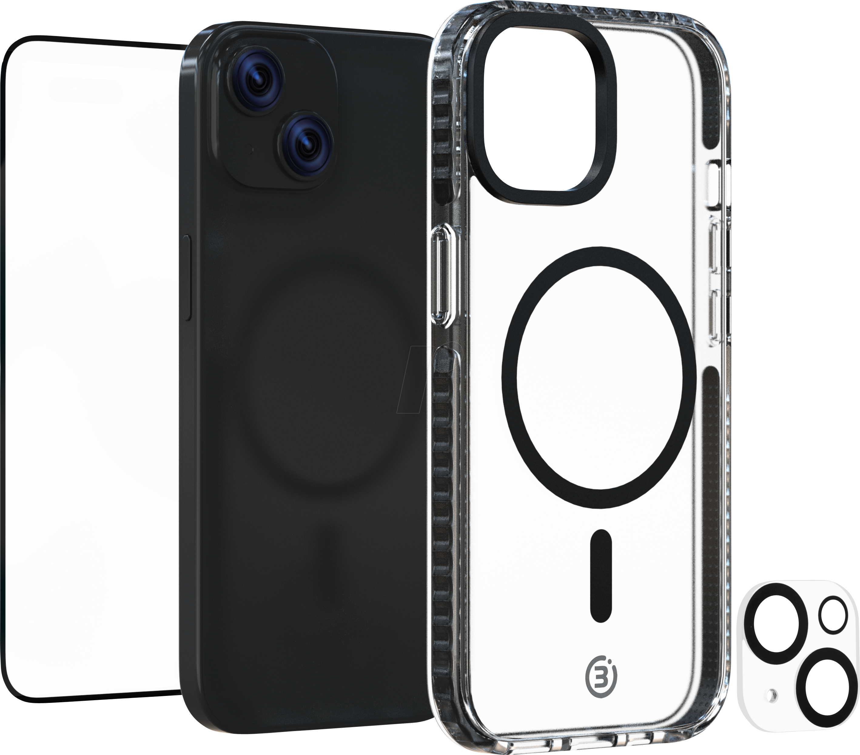 3SIXT 65918 - Schutzhülle Impact Zero, iPhone 15 Plus, 3in1-Set, transparent