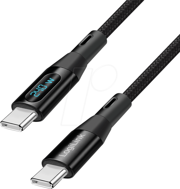 Logilink USB 2.0 Type-C cable, C/M to C/M, 480 Mbps, 240W, display, nylon, black, 1 m