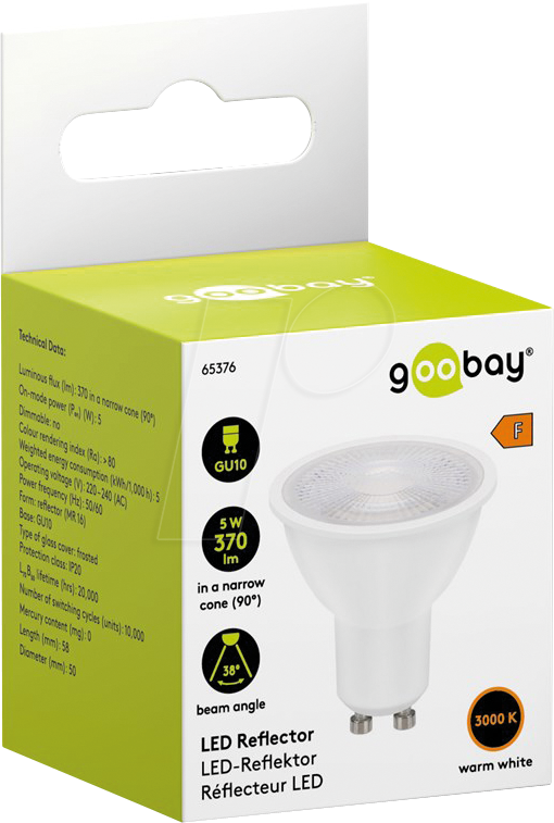GB 65376: LED lamp GU10, 5 W, 370 lm, 3000 K at reichelt elektronik