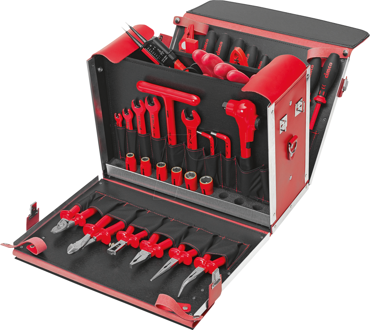 CIMCO 170378 - Leder-Werkzeugkoffer Elektro-Sicherheit, bestückt