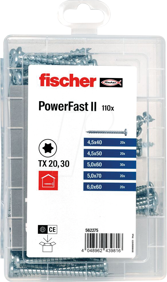 4048962439816 - fischer Holzbauschrauben-Sortiment Meisterbox - PowerFast II PH VG TX 562275 45 5 6 mm x 40 50 60 70 mm
