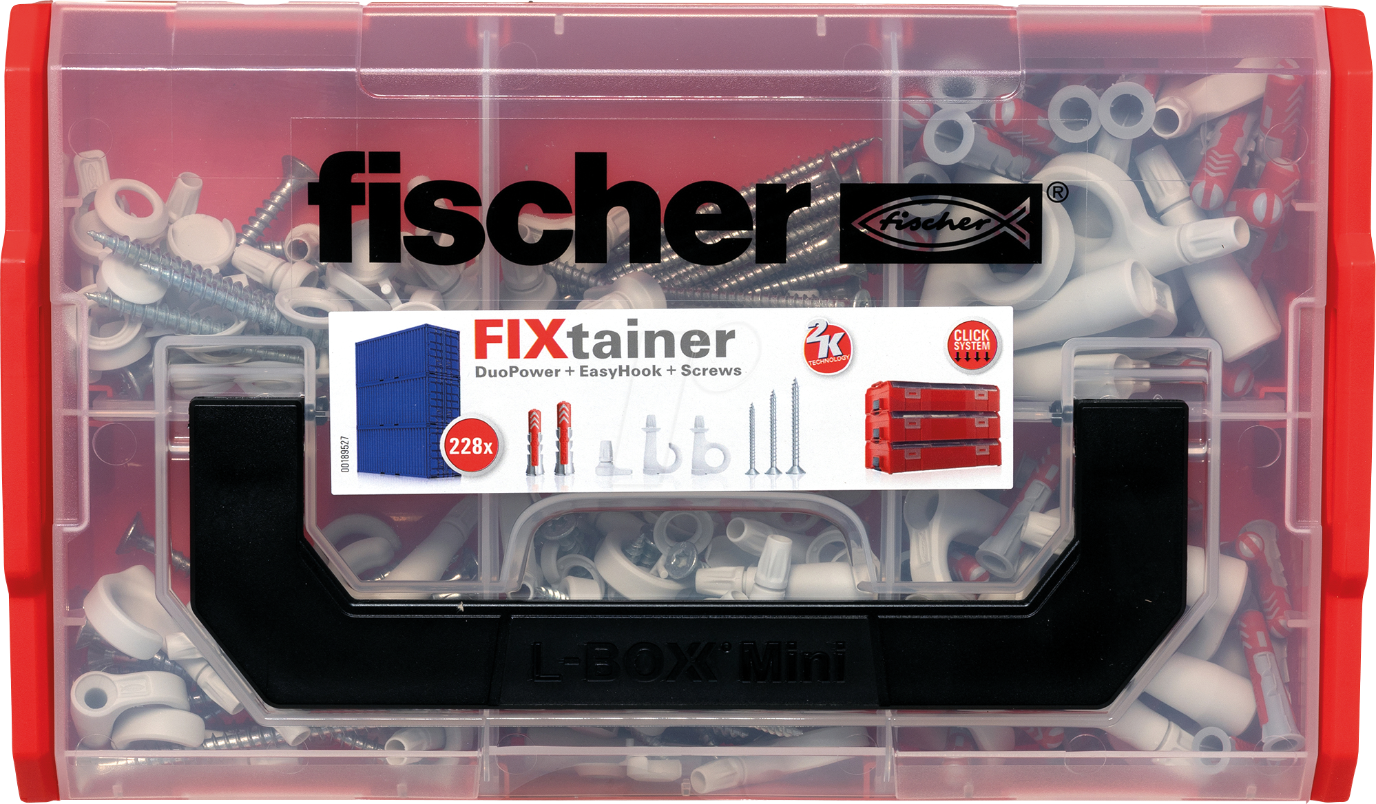4048962454680 - fischer FixTainer - EasyHook 2K 563578 Dübel- und Schrauben-Sortiment Ø 4 5 6 8 mm 30 40 50 60 70 80 mm 228 Stück