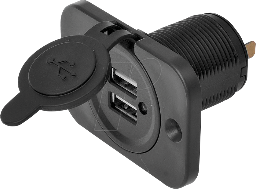 KFZ 019006: KFZ - USB-Ladebuchse, 12 - 24V, 5V - 2,1A, Einbau, mit Deckel  bei reichelt elektronik