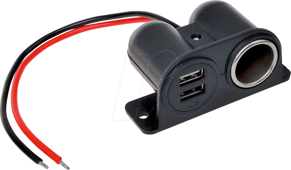 KFZ 019010: Car - USB charging socket, 12 - 24V, 2x 5V - 2.1A, surface  mounted at reichelt elektronik