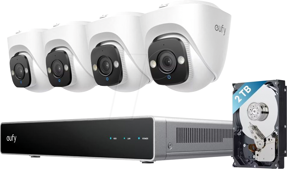 EUFY E8P10321 - Netzwerk-Videorekorder, Set inkl. 4 Kameras, PoE