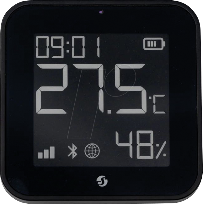 Shelly · Plug & Play · Blu ZB H&T Display Black · Temperatur- & Feuchtigkeitssensor · E-Paper Display · Bluetooth · Zigbee · Schwarz