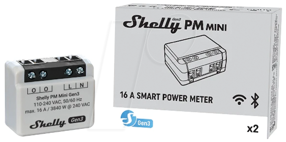 SHELLY PLUS PMM3: Shelly Plus PM Mini, 1 canale, WLAN, BT, max. 16