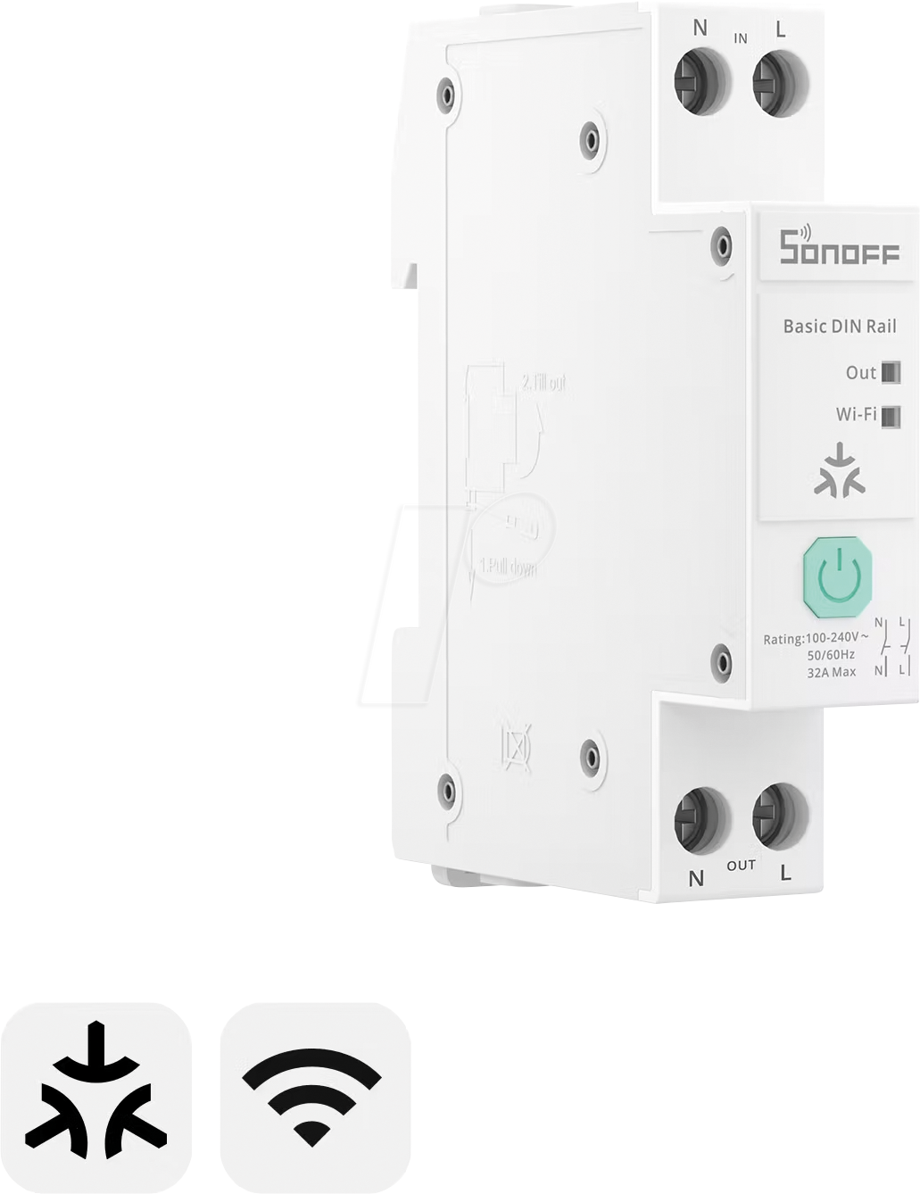 SON BASIC-1GSP - 1-Kanal Schaltaktor, Matter over Wi-Fi, 32 A, mit Leistungsmessu