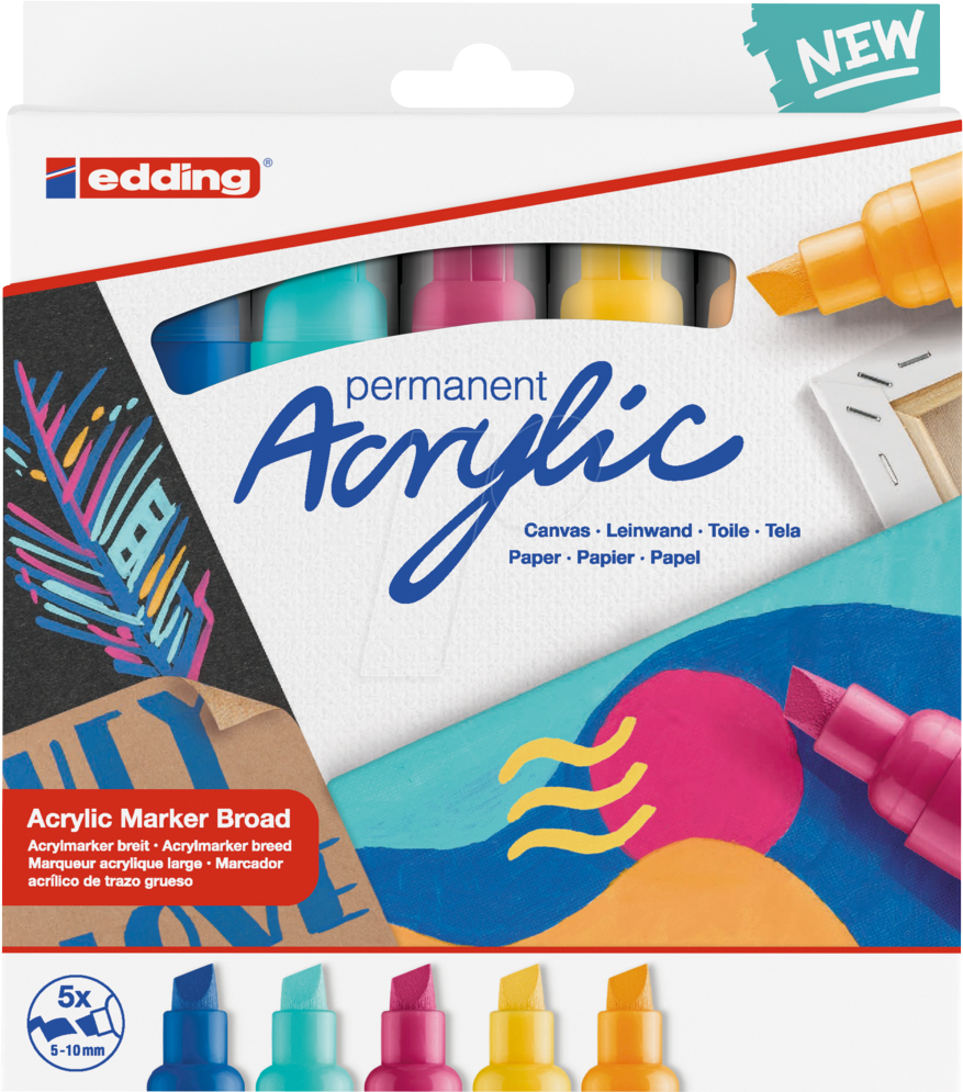 EDDING 5000/5A - Acrylmarker, 5 mm - 10 mm, sortiert, 5er Pack