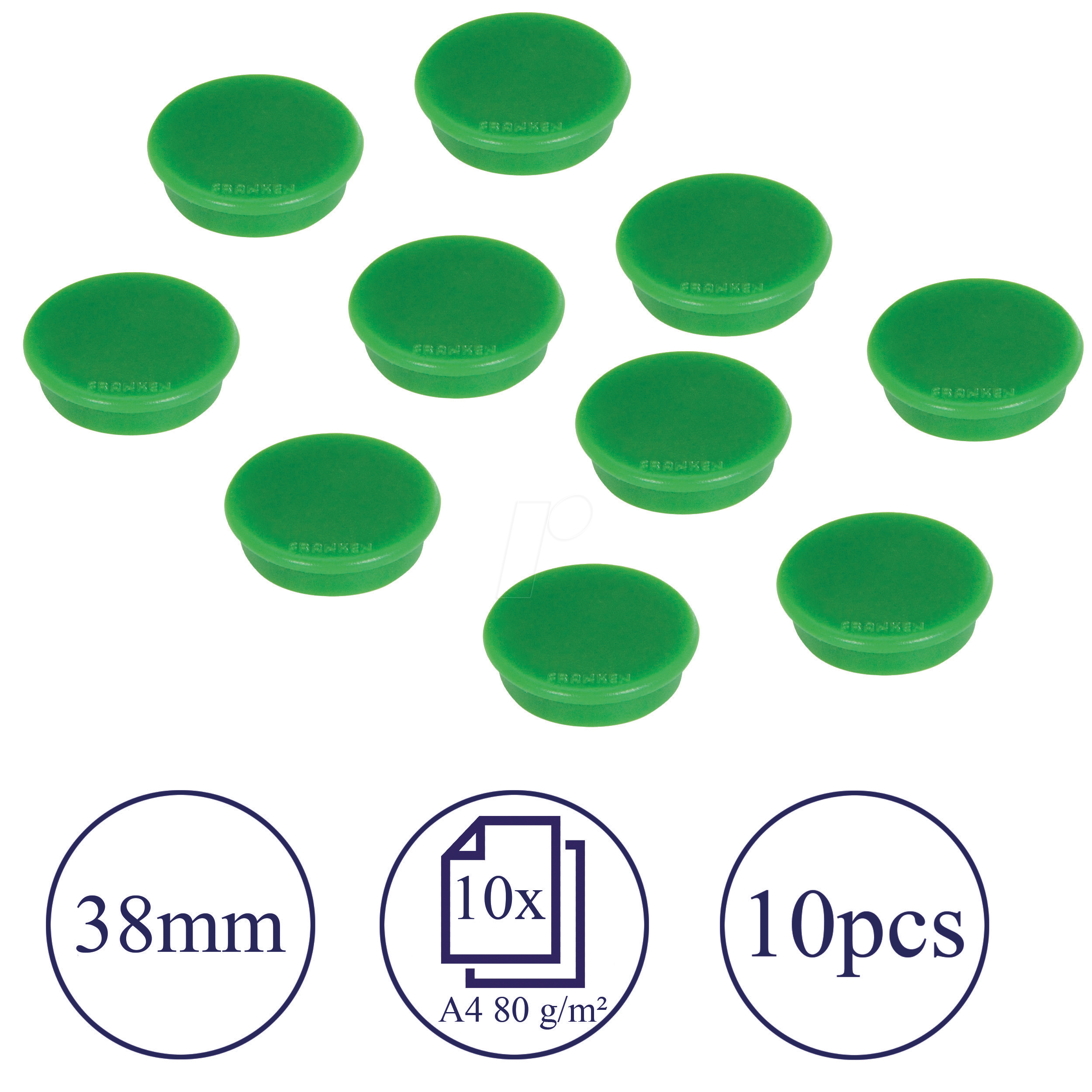 Franken Haftmagnet HM3802, Rund, 38mm Ø, grün, 1500g 4016946052399 Franken 10 Stück