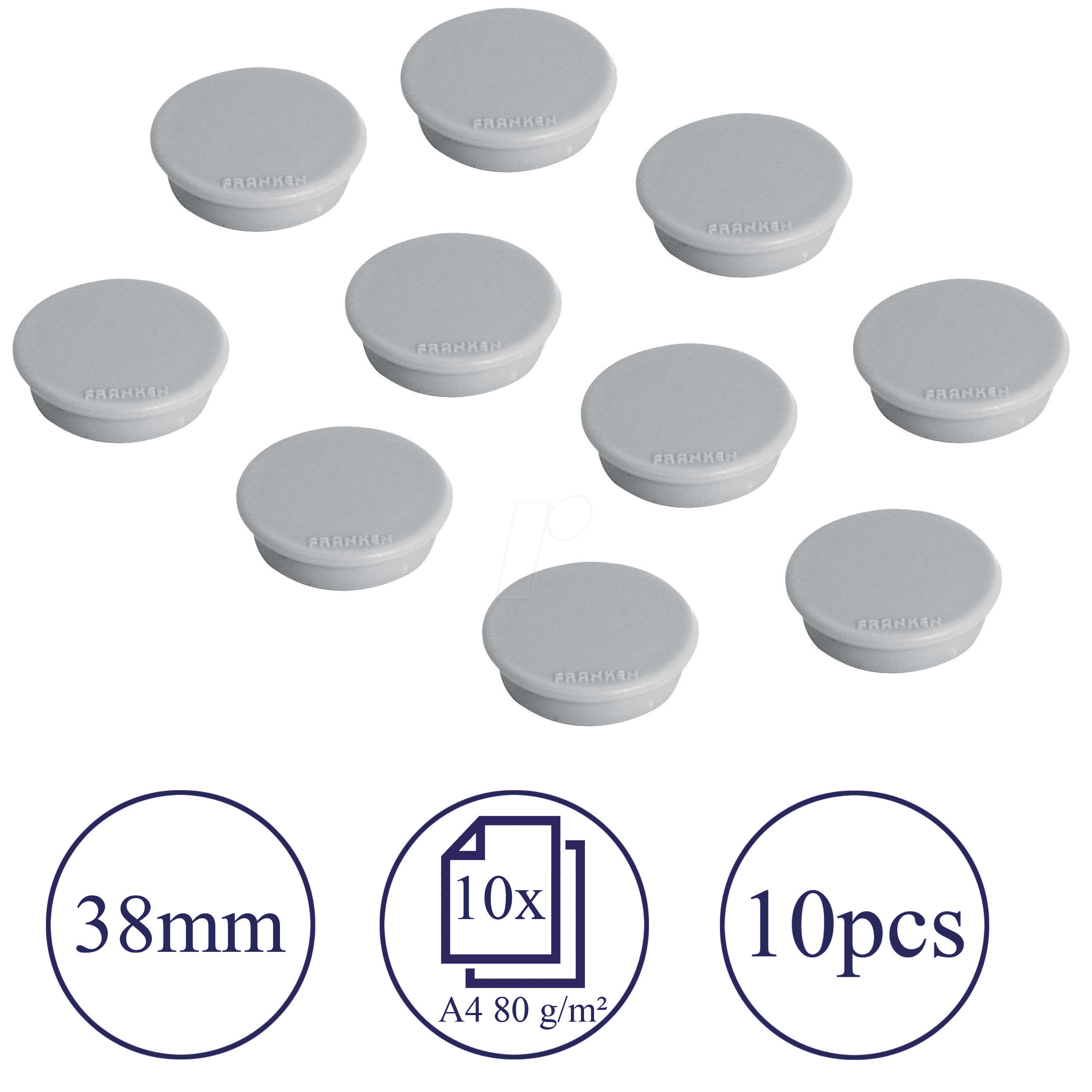 Franken Haftmagnet HM3812, Rund, 38mm Ø, grau, 1500g 4016946052467 Franken 10 Stück