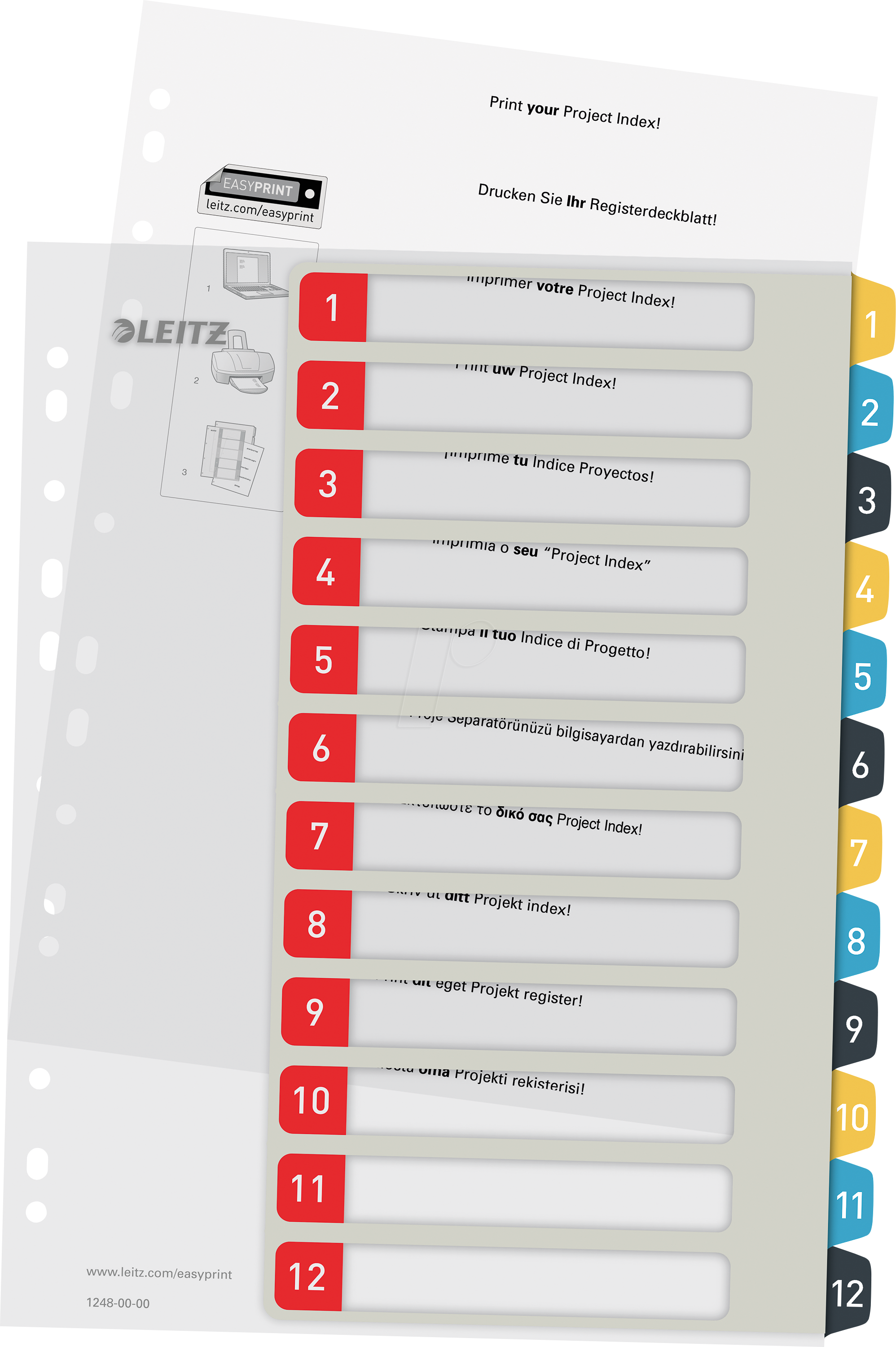 Leitz Kunststoffregister Cosy 1248-00-00, 1 bis 12, A4+, 0,30 mm, farbige Taben, 12-teilig 4002432125128 Leitz