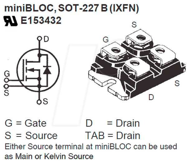 MOSFET, N-канальний, 500 В, 55 А, 625 Вт, 0.090 R, SOT-227B