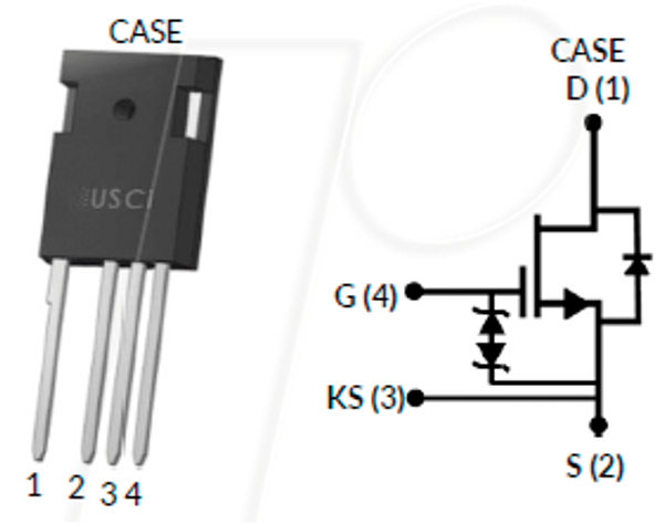 Каскодний польовий транзистор SiC, 650 В 54 А, Rdson 0.042R TO-247-4L