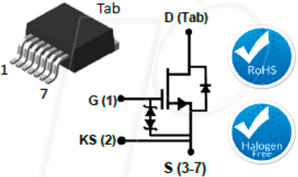 Каскодний польовий транзистор SiC, 1200 В 18,4 А, Rdson 0,15R, D²Pak-7L