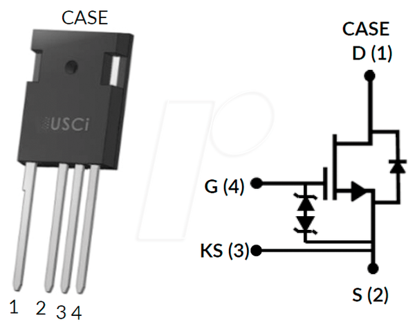Каскодний польовий транзистор SiC, 1200 В, 18,4 А, Rdson 0,15R, TO-247-4L