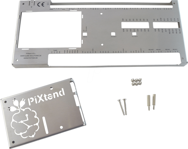 Кришка з нержавіючої сталі для корпусу PiXtend V2 -L- DIN-рейка, срібляста
