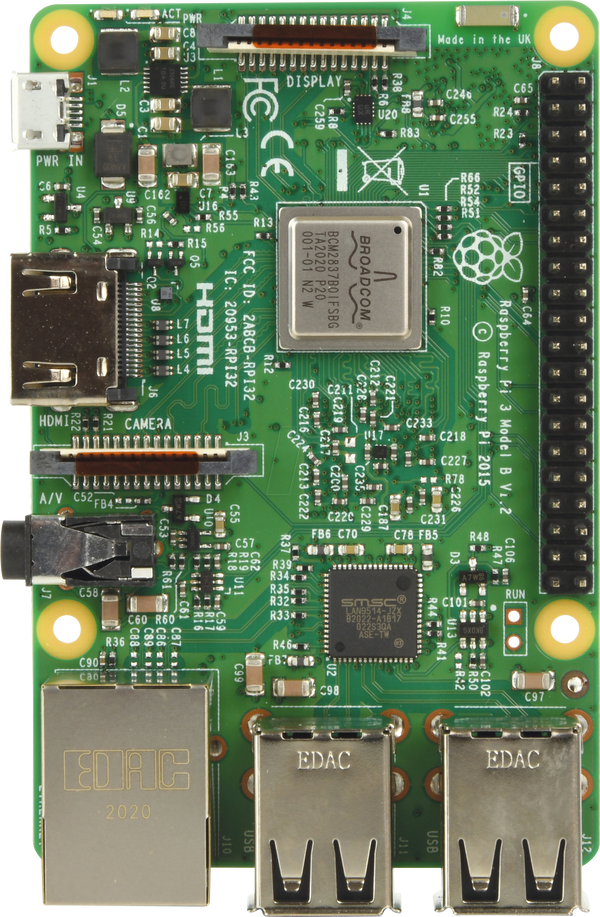 Raspberry Pi 3 B, 4x 1,2 ГГц, 1 ГБ оперативної пам'яті, WLAN, BT