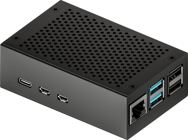 Корпус для Raspberry Pi 5, алюмінієвий, чорний, з вентиляцією