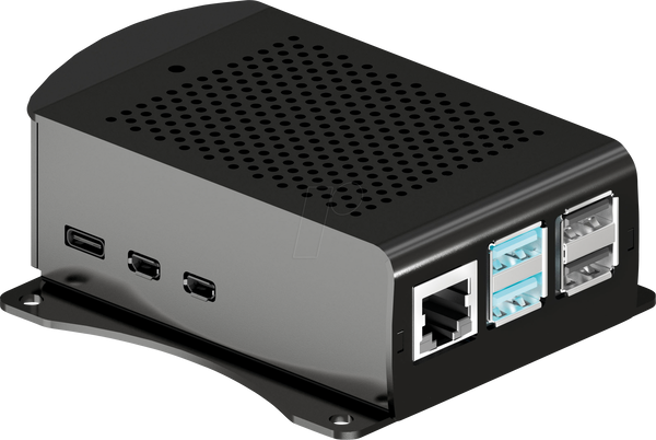Корпус для Raspberry Pi 5, алюмінієвий, чорний, вкл. настінне кріплення