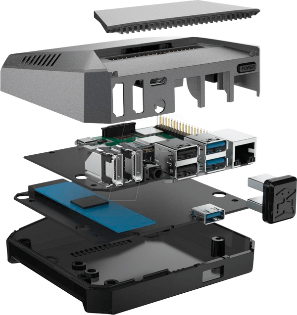 Чохол для Raspberry Pi 4, алюмінієвий, M2, чорний