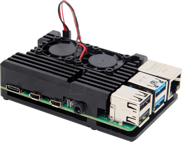 Корпус для Raspberry Pi 4, алюмінієвий, з вентилятором, чорний