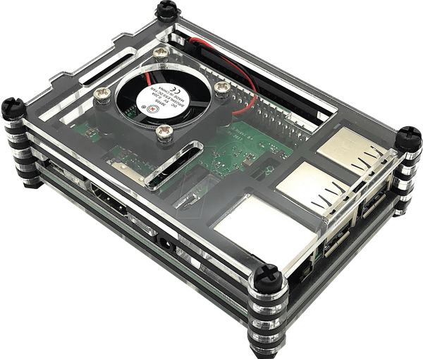 Корпус для Raspberry Pi 3 з вентилятором, штабельований, прозорий/блакитний