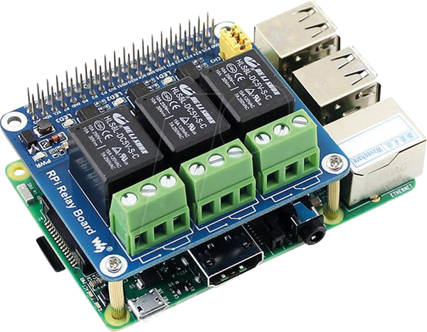 Raspberry Pi - Релейний модуль, 3-канальний, HAT, HLS8L-DC5V-S-C