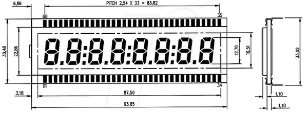 7-сегментний РК-дисплей, 1x8, висота 12,7 мм
