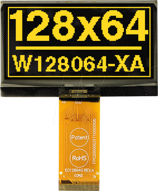 Графічний OLED, 2,42 дюйма, 60,5x37,0 мм, 128x64 точок, жовтий