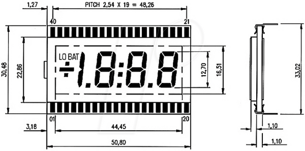 РК-дисплей 7-сегментний, 1x3,5 + SZ, висота 12,7 мм, рефлективний
