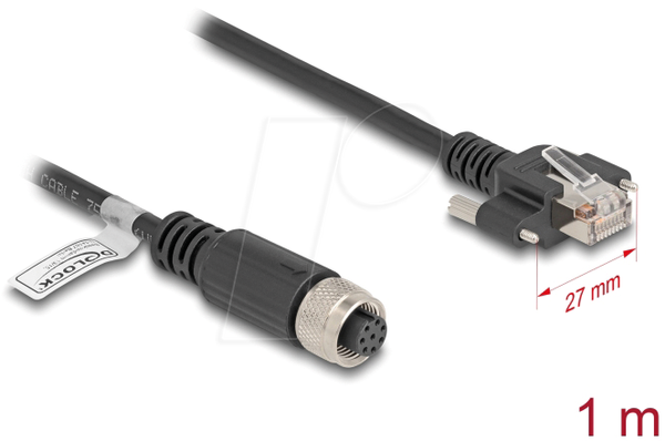 Кабель M12, 8-контактний роз'єм типу A, штекер RJ45 з гвинтами, Cat.5e F