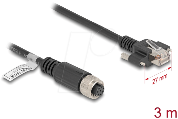 Кабель M12, 8-контактний роз'єм типу A, штекер RJ45 з гвинтами, Cat.5e F