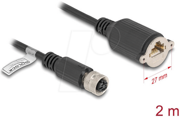 Кабель M12, D-кодований, 4-контактний роз'єм (мама) - RJ45, для встановлення, Cat