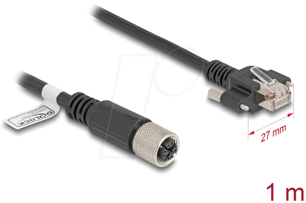 Кабель M12, 8-контактний роз'єм X-coded, штекер RJ45 з гвинтами, Cat.6A S