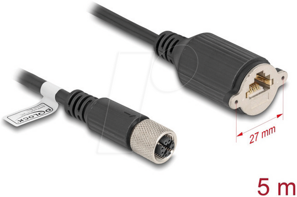 Кабель M12 з 8-контактним роз'ємом X-coded, що підключається до роз'єму RJ45, для встановлення категорії