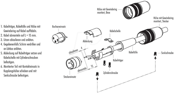 Кабельный разъем M16, серия 680, 5-контактный, неэкранированный, для пайки, степень защиты IP40.