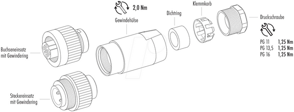Кабельний роз'єм RD24, серія 693, 6 + PE, IP67, UL, ESTI+, VDE