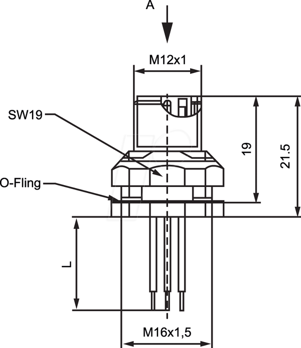 SAL M12 x 1, 4-контактний, фланцевий штекер