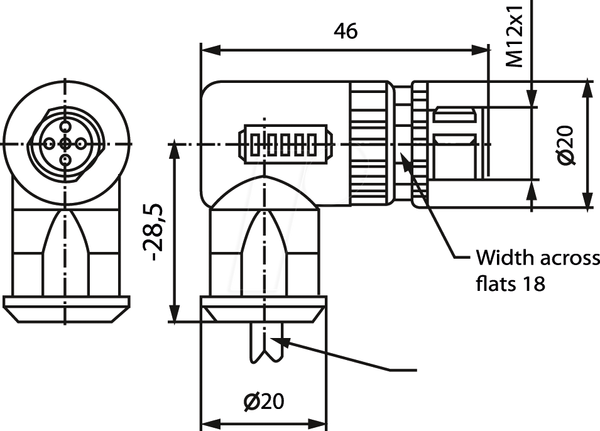 SAL M12 x 1, 4-контактний, штекер, кутовий